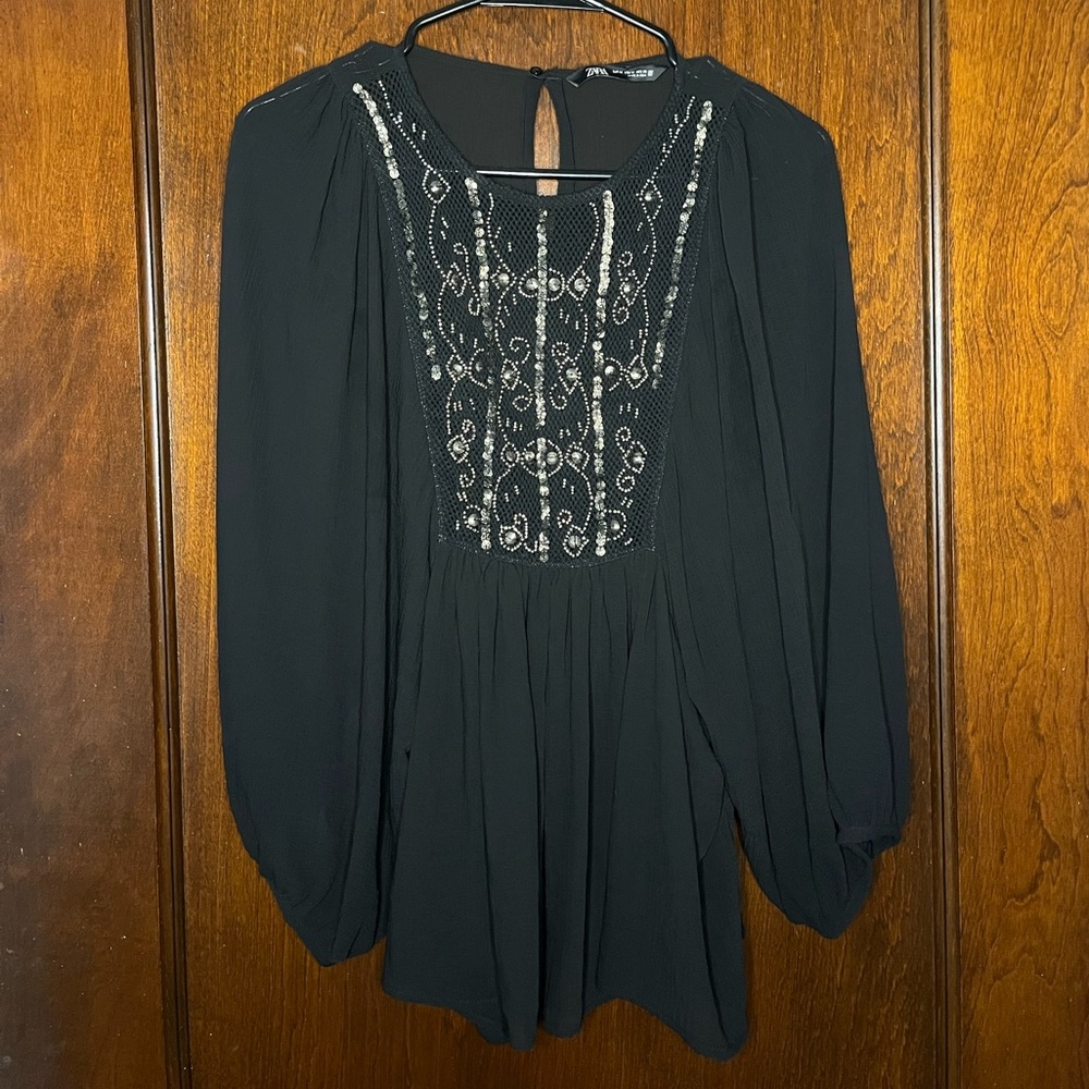 Zara Beaded 3/4 Sleeve Top Size Medium